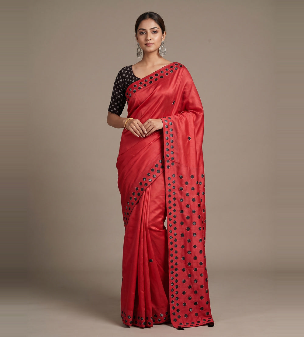 Red Tussar Saree
