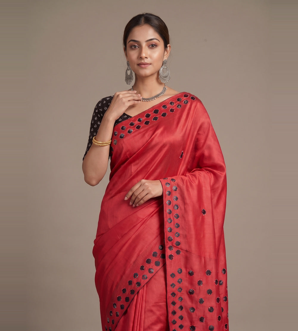 Red Tussar Saree