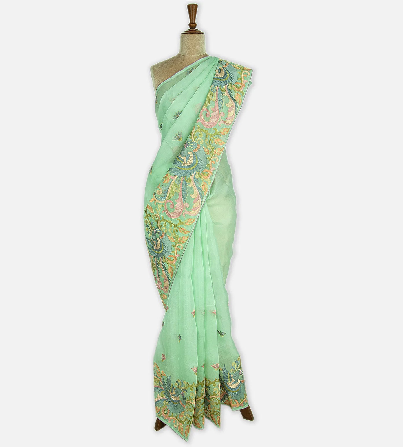 Pastel Green Organza Embroidery Saree