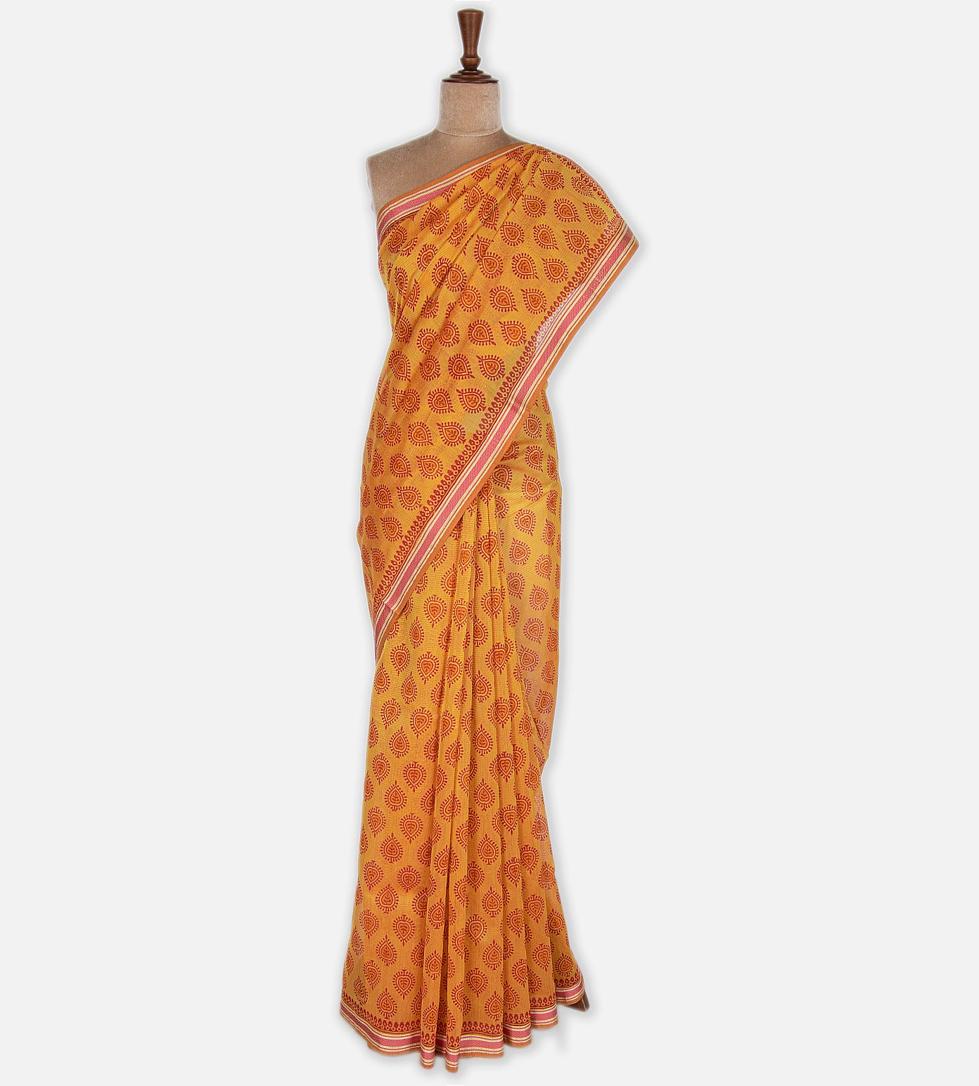 Yellow Maheshwari Cotton Saree