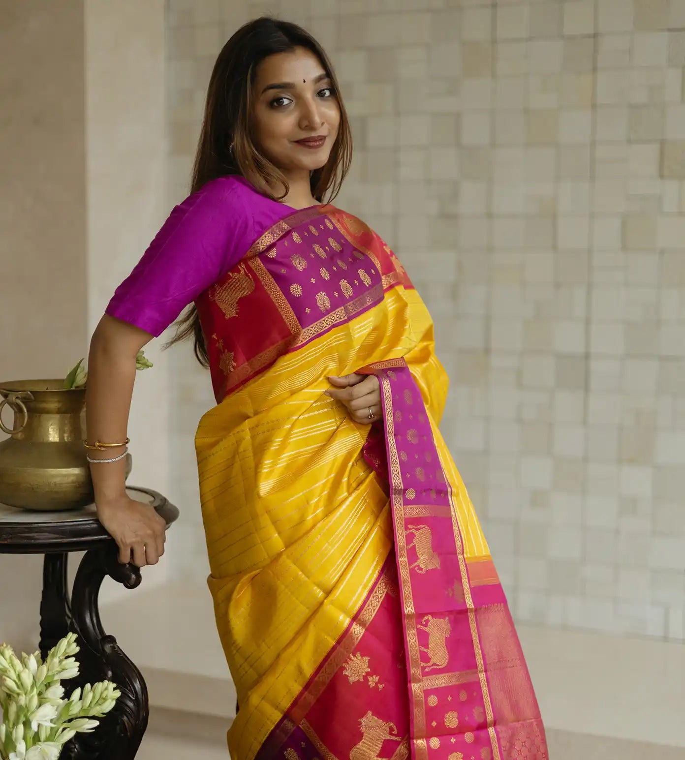 Yellow Kanchipuram Silk Saree