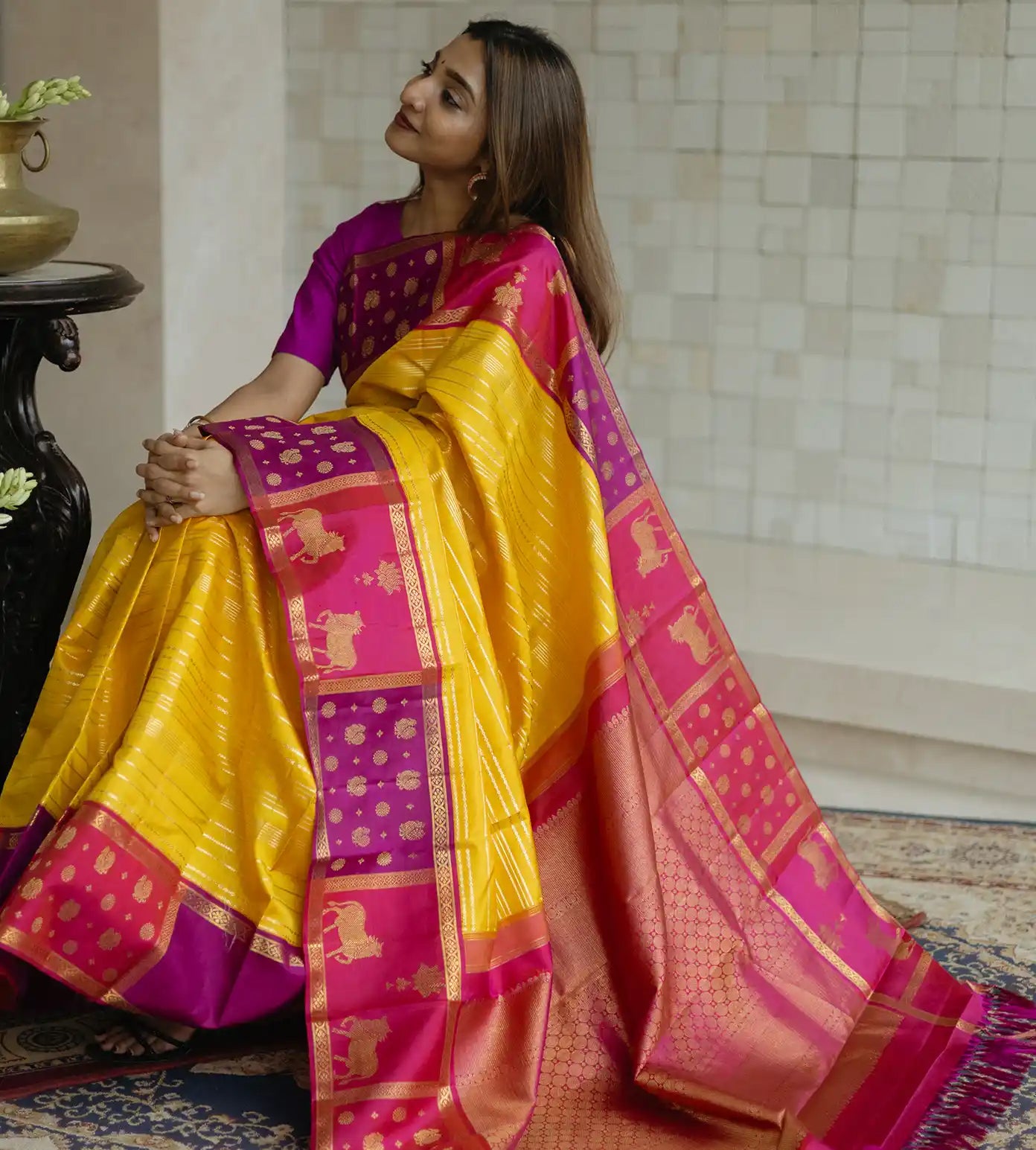 Yellow Kanchipuram Silk Saree