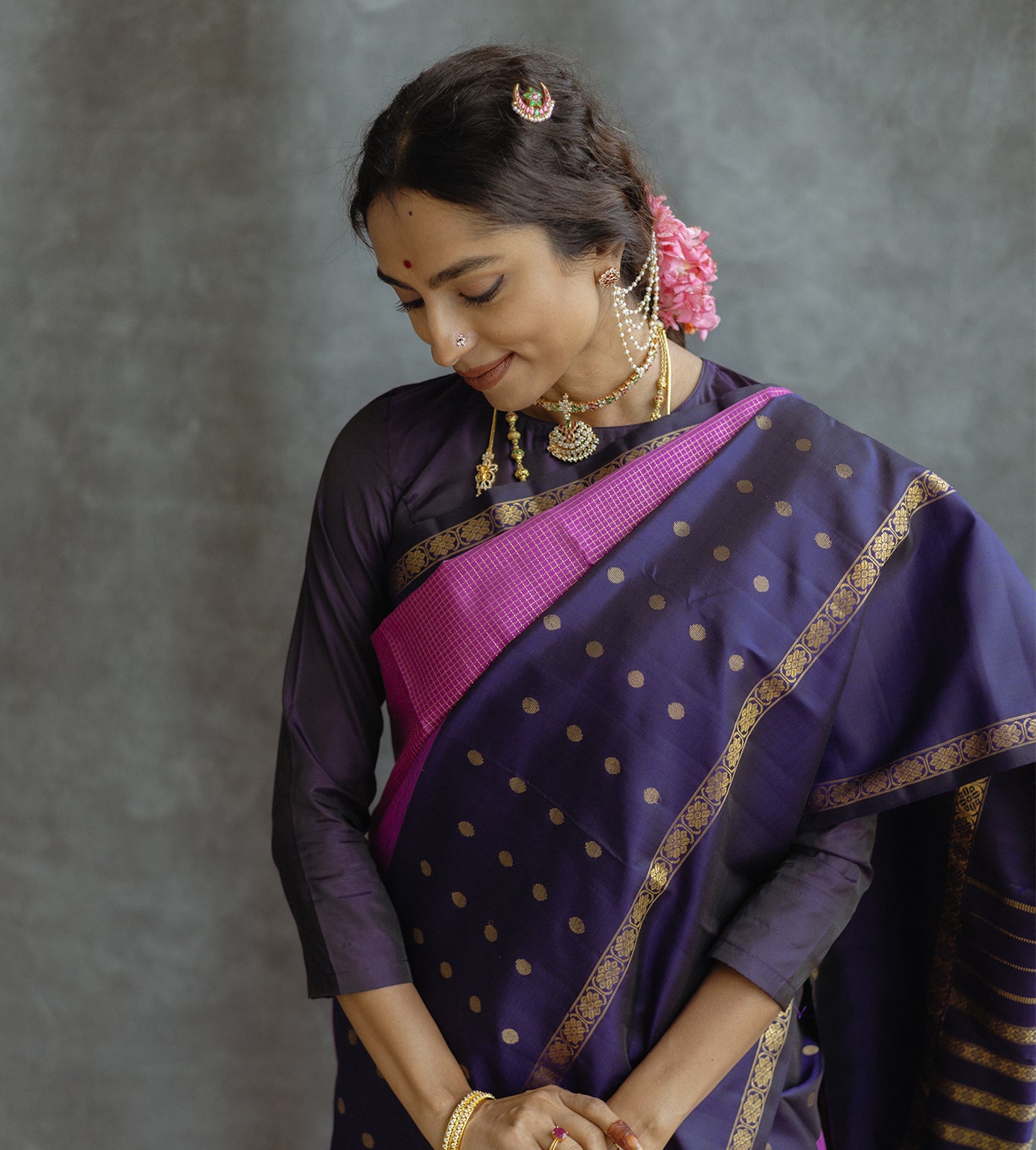 Purple Korvai Kanchipuram Silk Saree