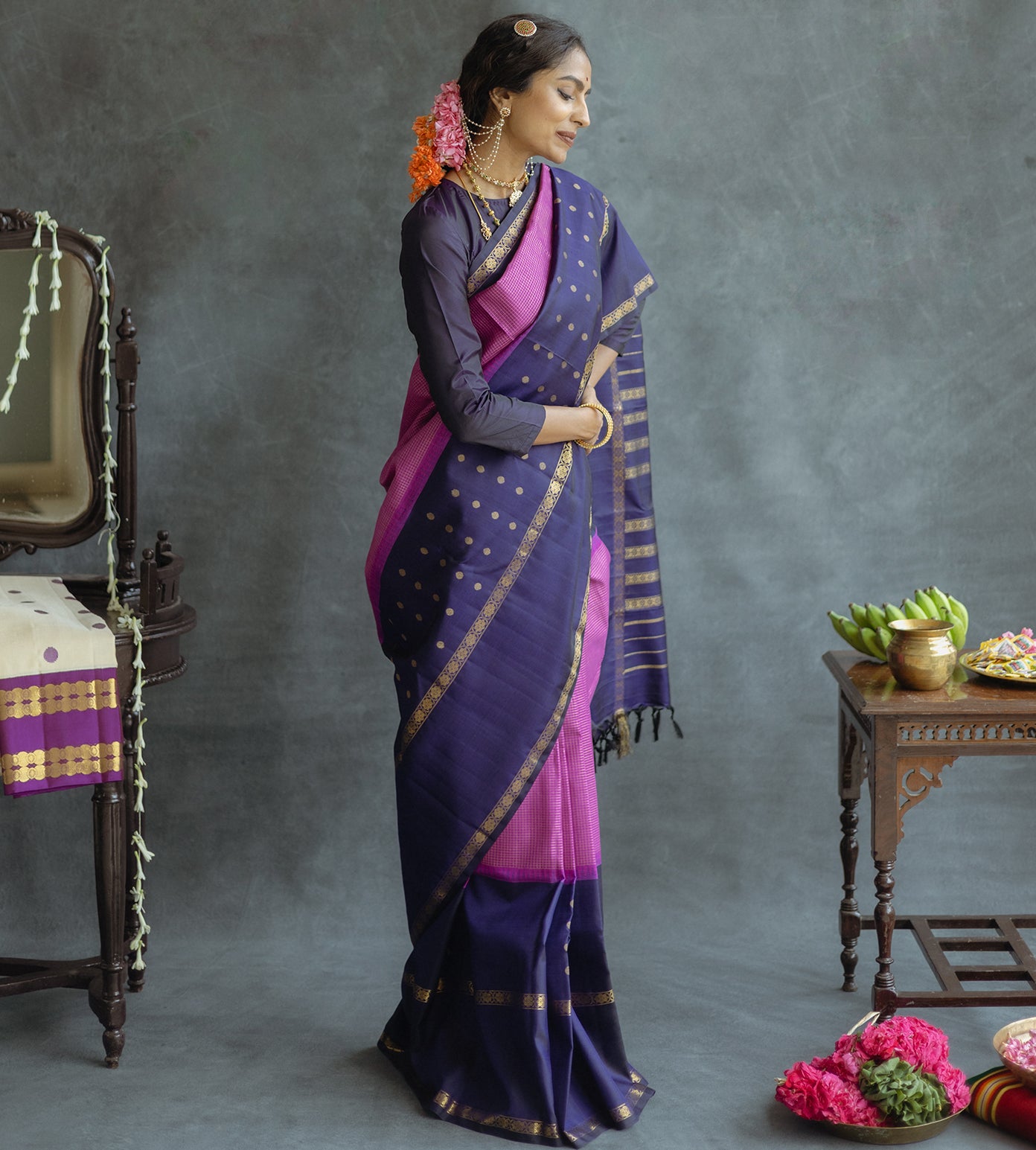 Purple Korvai Kanchipuram Silk Saree