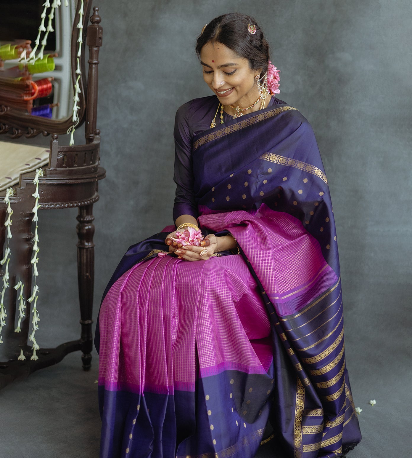 Purple Korvai Kanchipuram Silk Saree