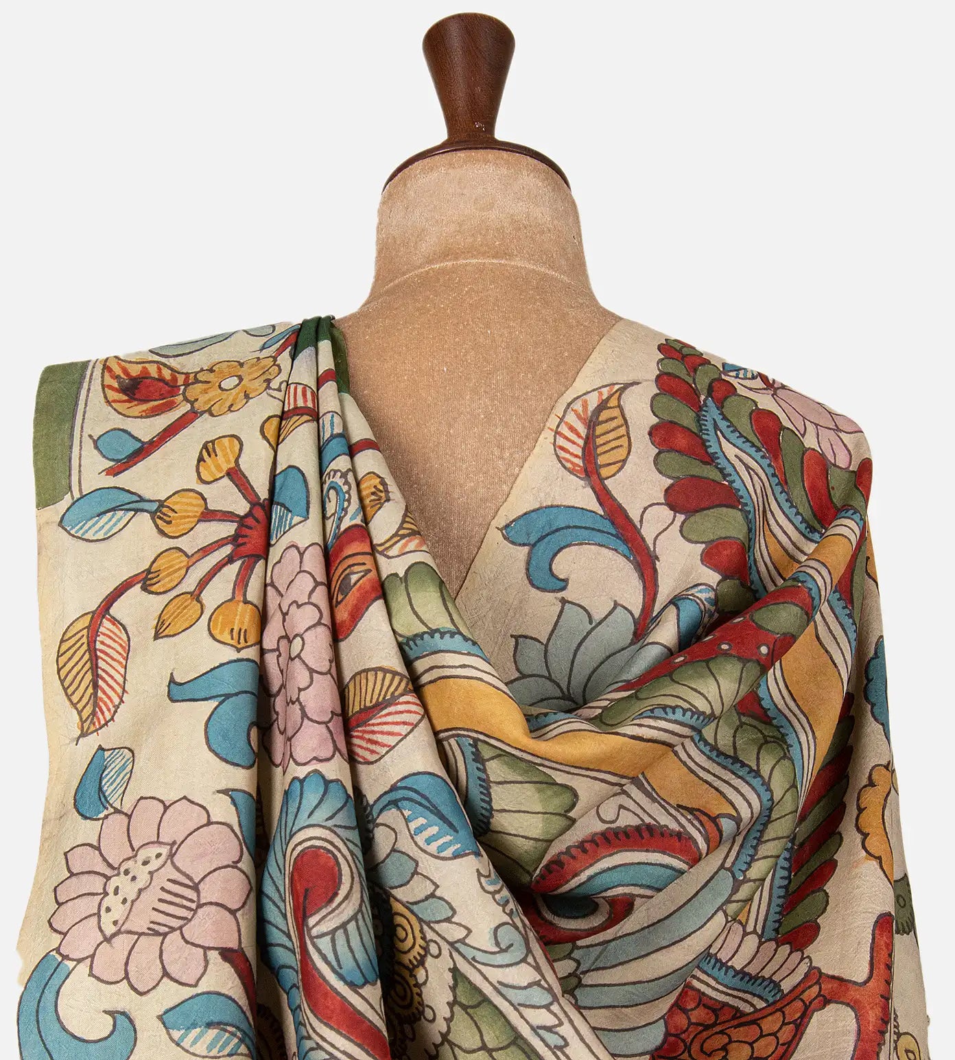 Green Ikkat Silk Kalamkari Saree