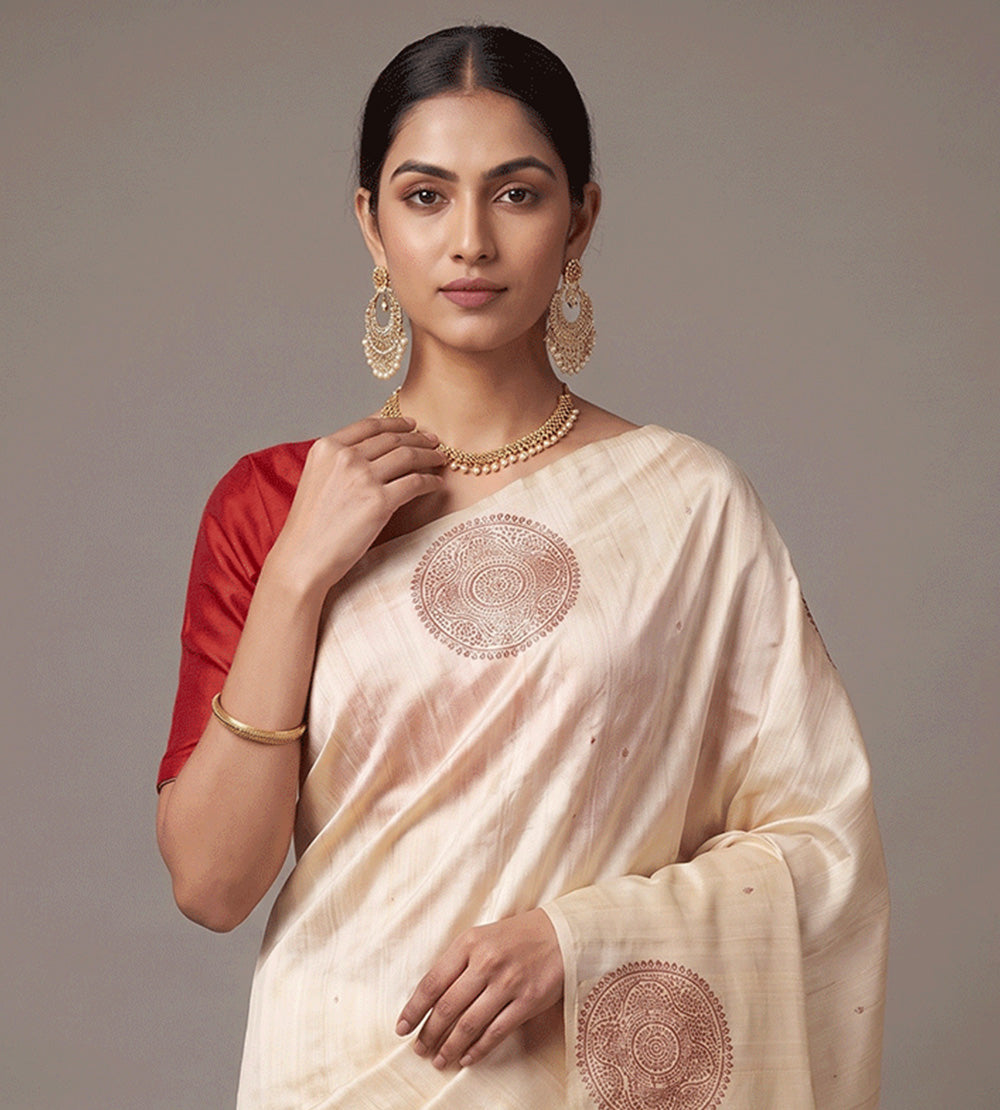 Light Beige Tussar Saree