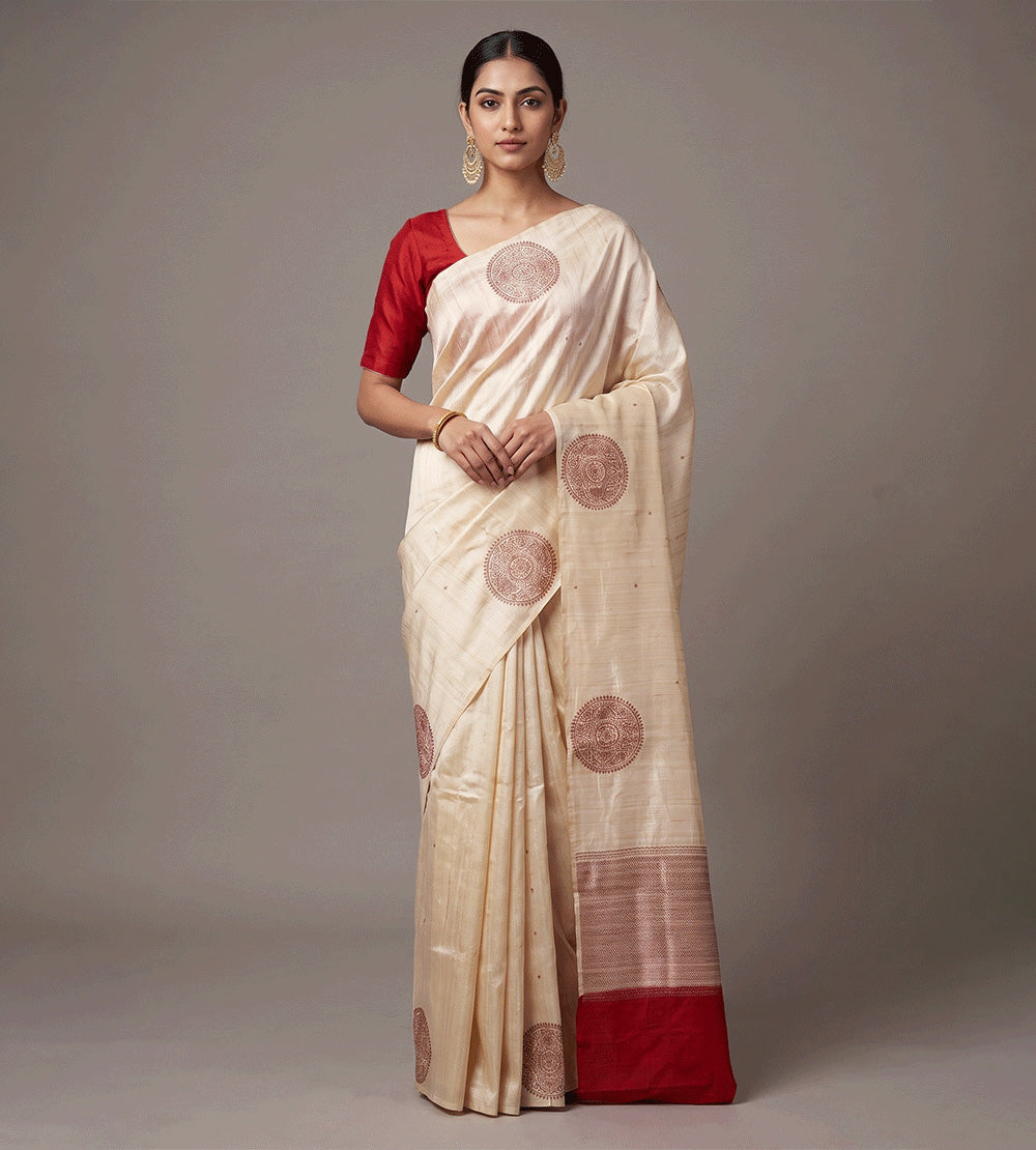 Light Beige Tussar Saree