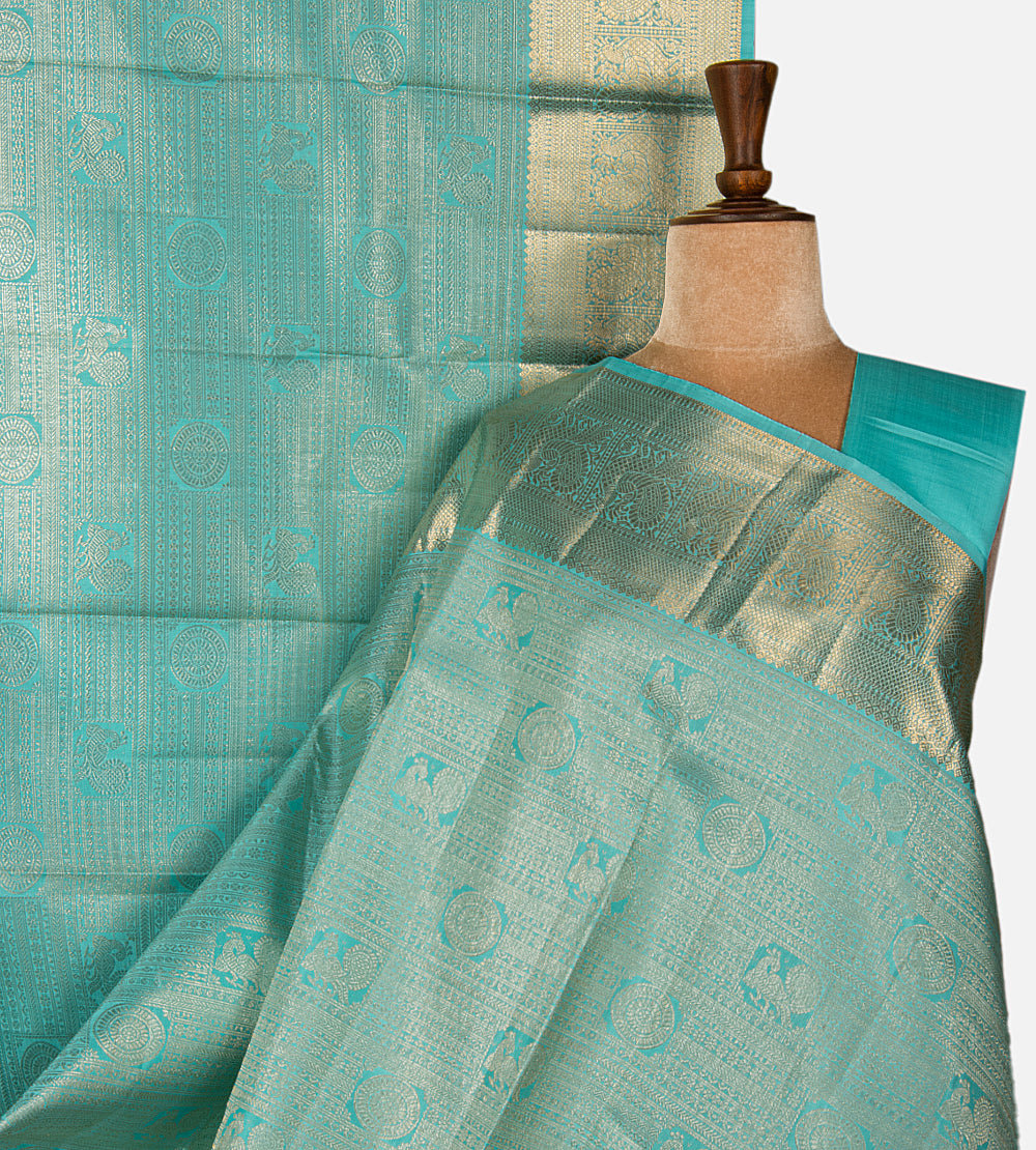 Turquoise Blue Kanchipuram Silk Saree