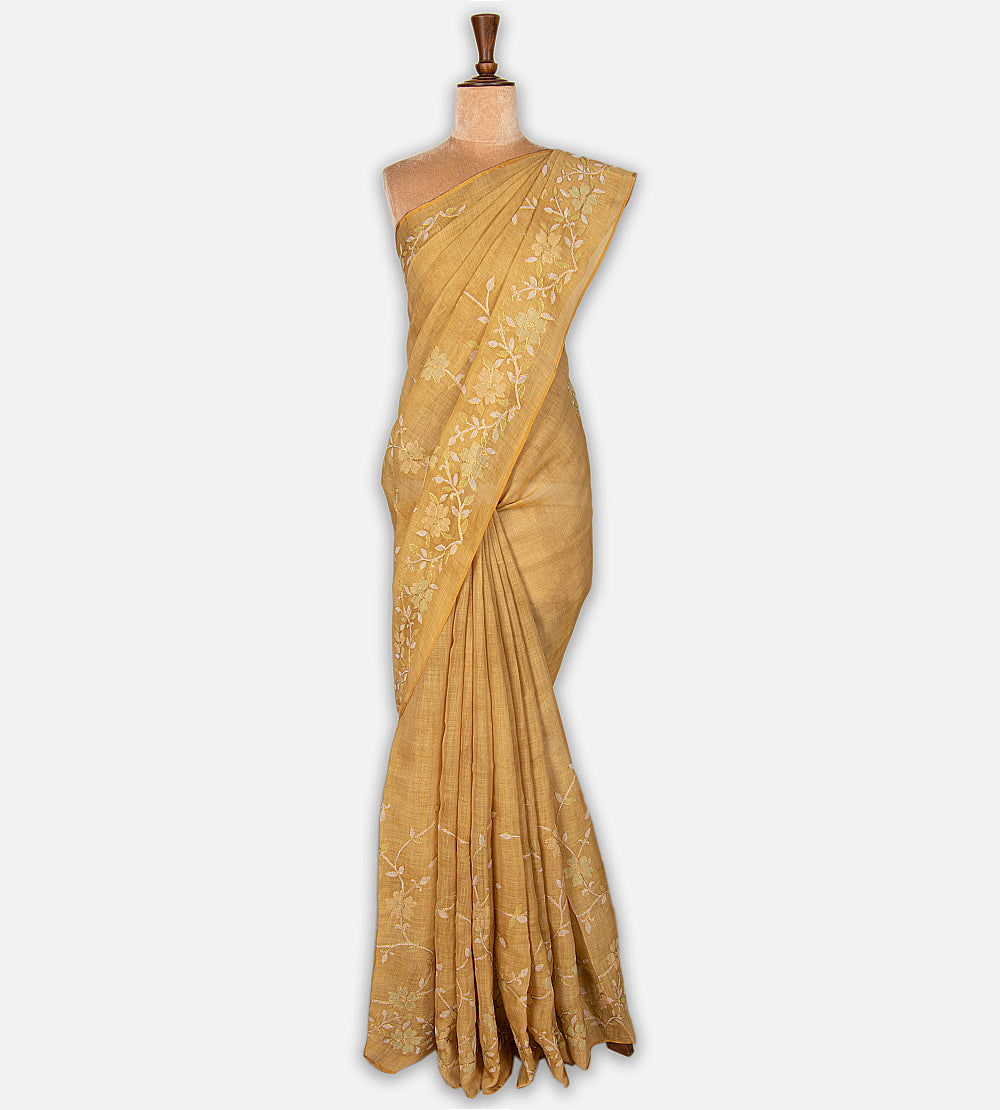 Yellow Semi Linen Saree
