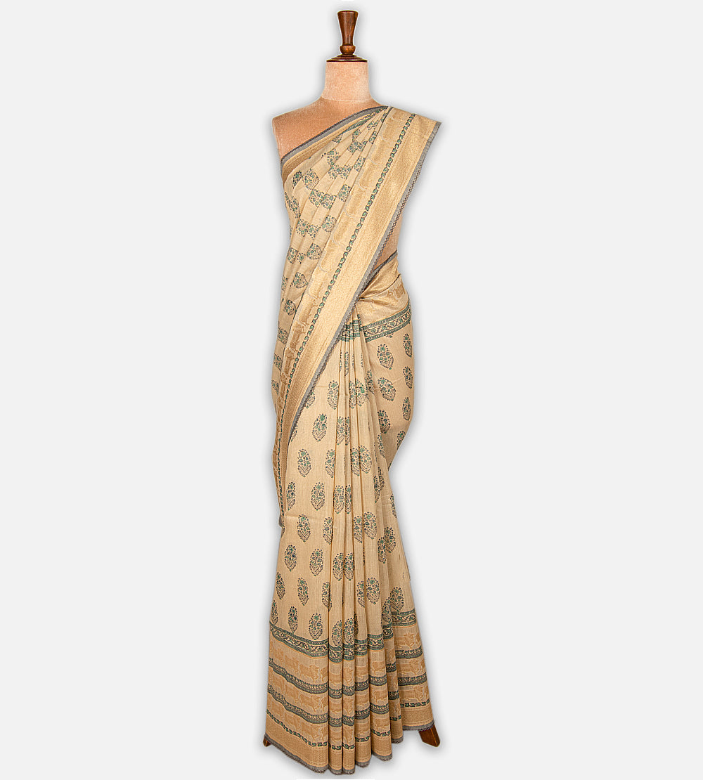Beige Moonga Tussar Saree