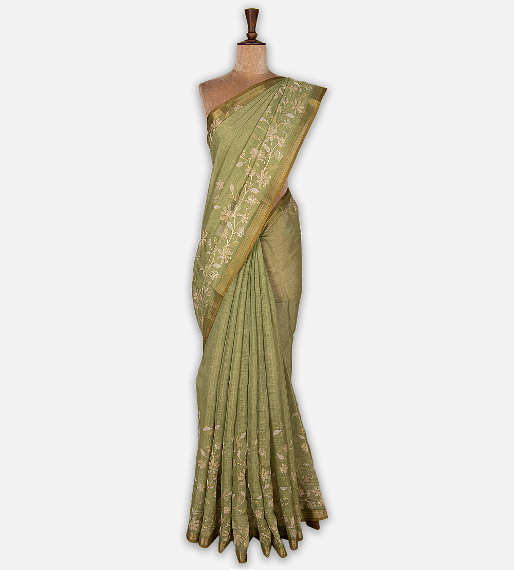 Green Semi Linen Saree