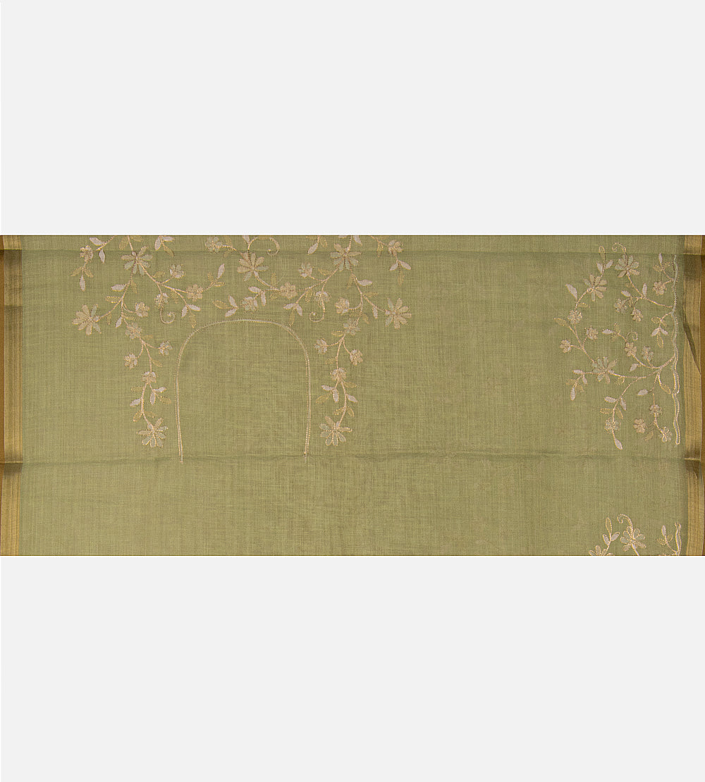 Green Semi Linen Saree